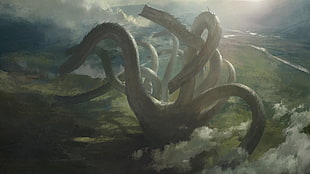 black monster illustration, Mazert Young, fantasy art, hydra HD wallpaper