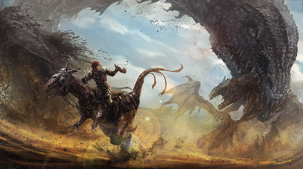 dragon, artwork, fantasy art, dinosaurs HD wallpaper