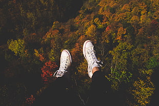 human in pair of white Converse All Star low-top sneakers HD wallpaper