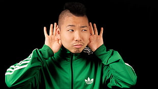 man wearing green Adidas zip-up jacket HD wallpaper