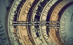 Oscar Wilde quote, coins, money, quote HD wallpaper