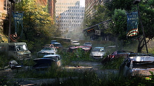 wrecked cars movie still, The Last of Us
