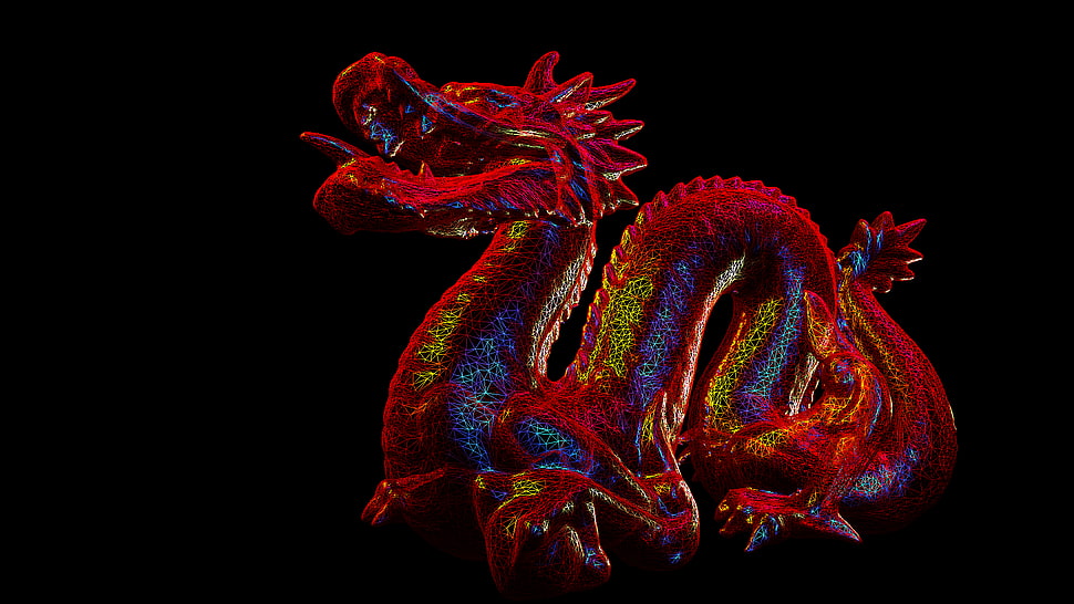 red dragon wallpaper, dragon, 3D, wireframe HD wallpaper