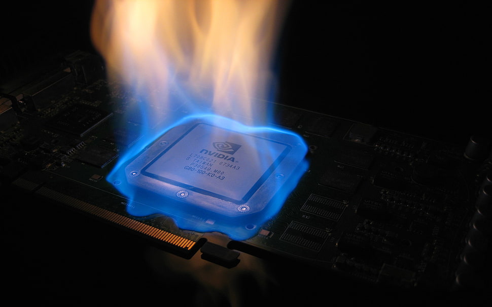 burining gray NVidia computer processor HD wallpaper