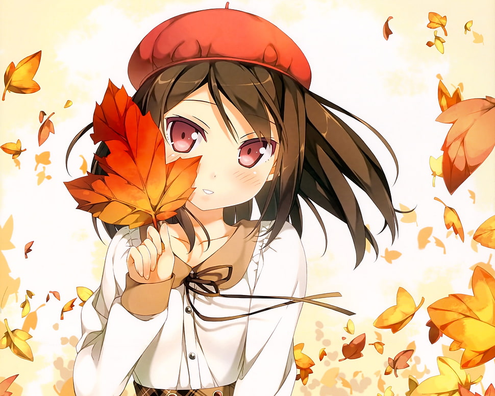 girl anime character in red hat HD wallpaper