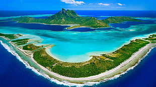 green mountain island, nature, sea, Bora Bora, island