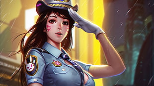 police woman character illustration, D.Va (Overwatch), Overwatch