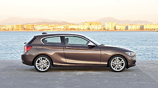 brown BMW 3-door hatchback, BMW 1, car, BMW
