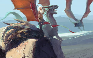 three dragons illustration HD wallpaper