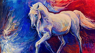 white and blue horse painting, painting