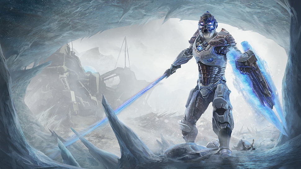 robot character holding sword HD wallpaper