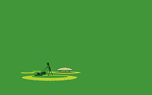 man mowing lawn graphics art, digital art, minimalism, humor, simple background