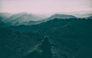 person's hoodie, mountains, landscape, hills, forest