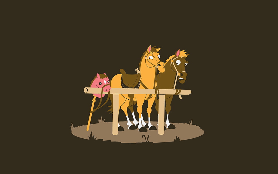 two brown and beige horse clip art, humor, simple, minimalism, horse HD wallpaper
