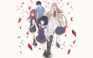 male and female anime characters, Kuzu no Honkai, Yasuraoka Hanabi, Minagawa Akane, Awaya Mugi