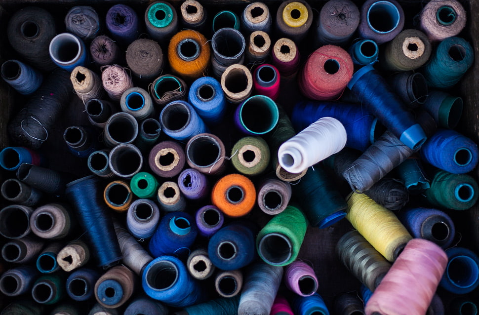 assorted-color thread spool lot HD wallpaper