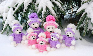 purple and pink bear plush toys