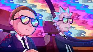 Rick and Morty, vector graphics, car, rainbows HD wallpaper