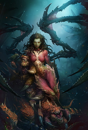 red dressed female illustration, StarCraft, Queen of Blades, StarCraft II : Heart Of The Swarm, Sarah Kerrigan