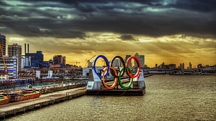 Olympic logo, cityscape, city, HDR, building