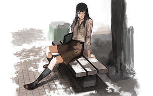 girl sitting on a bench anime movie