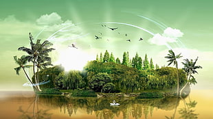 swamp digital wallpaper, digital art, nature, landscape, grass