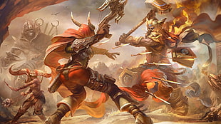 warrior illustration, heroes of the storm, Uther the Lightbringer, Valla, battle