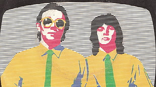 retro wallpaper of two person wearing dress shirts