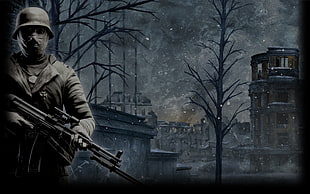 soldier holding assault rifle illustration, video games, Red Orchestra 2 HD wallpaper
