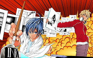 two male anime characters making mangga HD wallpaper