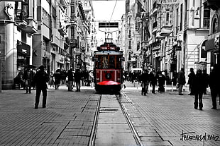 photography of selective color train, Istanbul, Turkey, taksim, selective coloring