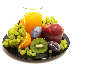 Apple, Kiwi , Orange and Grape fruits HD wallpaper
