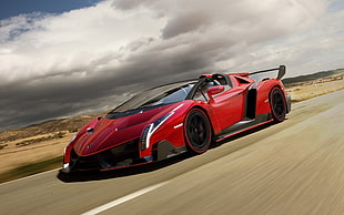 red and black coupe, car, Lamborghini Veneno Roadster, Automobili Lamborghini