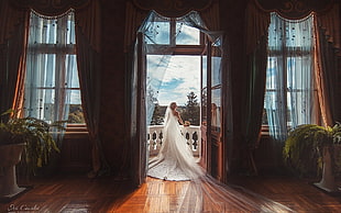 women's white wedding gown, wedding dress, brides HD wallpaper