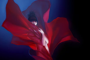 red cape female character, artwork, fantasy art