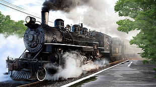 black train, vintage, steam locomotive HD wallpaper