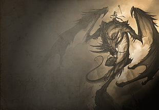 black dragon illustration, dragon HD wallpaper