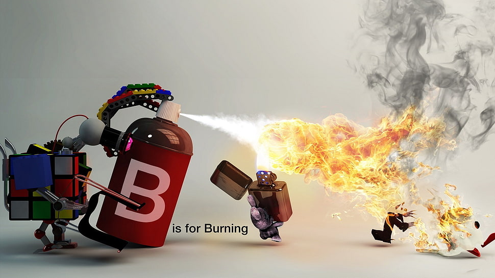 animated photo of flip lighter and 3x3 rubik's, fire, zippo, spray, burning HD wallpaper