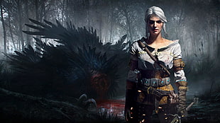white haired female game character digital wallpaper, video games, Cirilla Fiona Elen Riannon, The Witcher 3: Wild Hunt