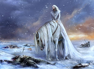 woman riding horse painting HD wallpaper