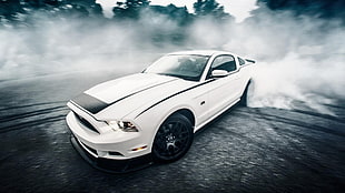 white coupe, Ford Mustang