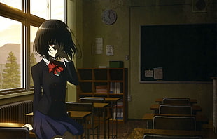 black haired female anime character illustration, anime, Another, Misaki Mei, eyepatches