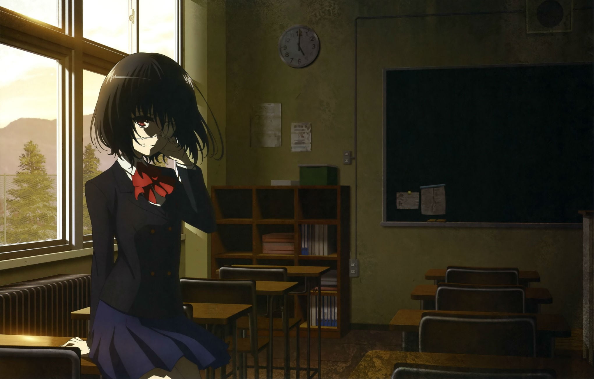 black haired female anime character illustration, anime, Another, Misaki Me...