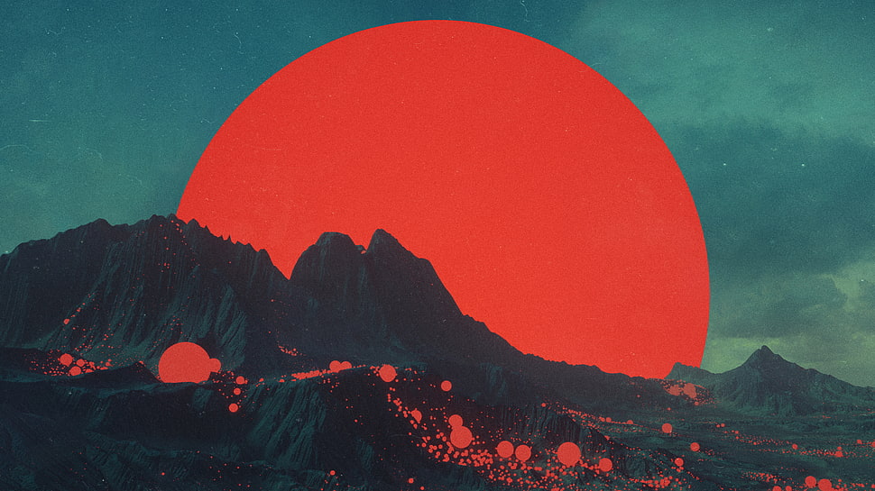 painting of red moon HD wallpaper