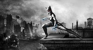 black and gray photo of Cat Woman