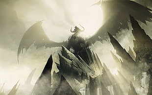 black dragon illustration, artwork, wings, dragon, stones