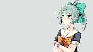 green haired female anime character illustration