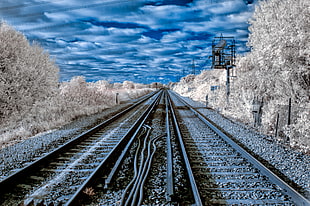 architectural photo of railroad during blue cloudy day