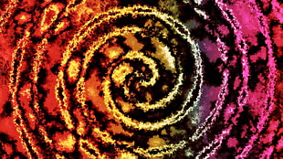 pink, yellow, black, and red spiral pattern
