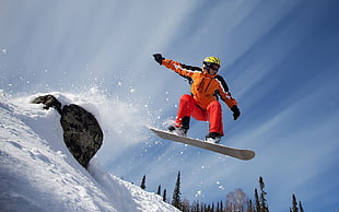men's orange windbreaker jacket and pants, sports, snowboarding